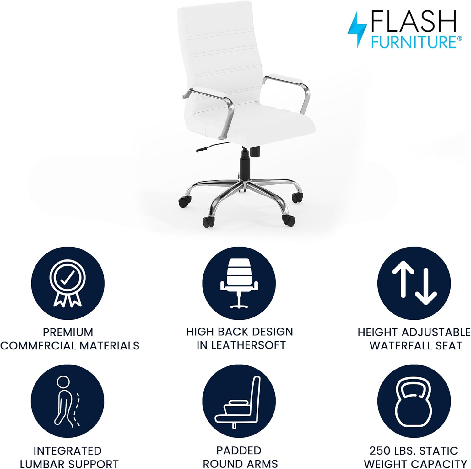 Flash Furniture Whitney Swivel LeatherSoft Desk Chair with Padded Seat and Armrests