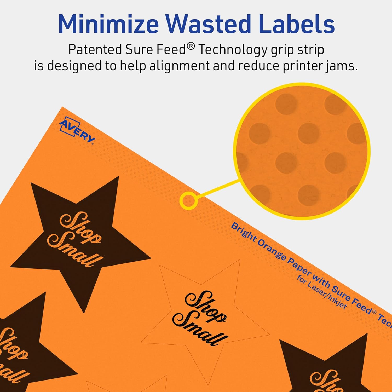 AVERY Printable Star Labels with Sure Feed Technology - Bright Orange