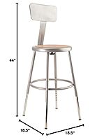 National Public Seating 6218HB Steel Stool with Hardboard Seat Adjustable and Backrest, 19"-27", Grey