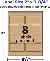 Avery Kraft Brown Rectangle Labels, Sure Feed Technology, 2" x 3.75", Print-to-The-Edge, Laser/Inkjet Printable