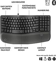 Logitech Wave Keys for Business, Wireless Ergonomic Keyboard with Cushioned Palm Rest, Secure Logi Bolt Technology, Bluetooth, Compatible with Windows/Mac/Chrome/Linux - Graphite One Size