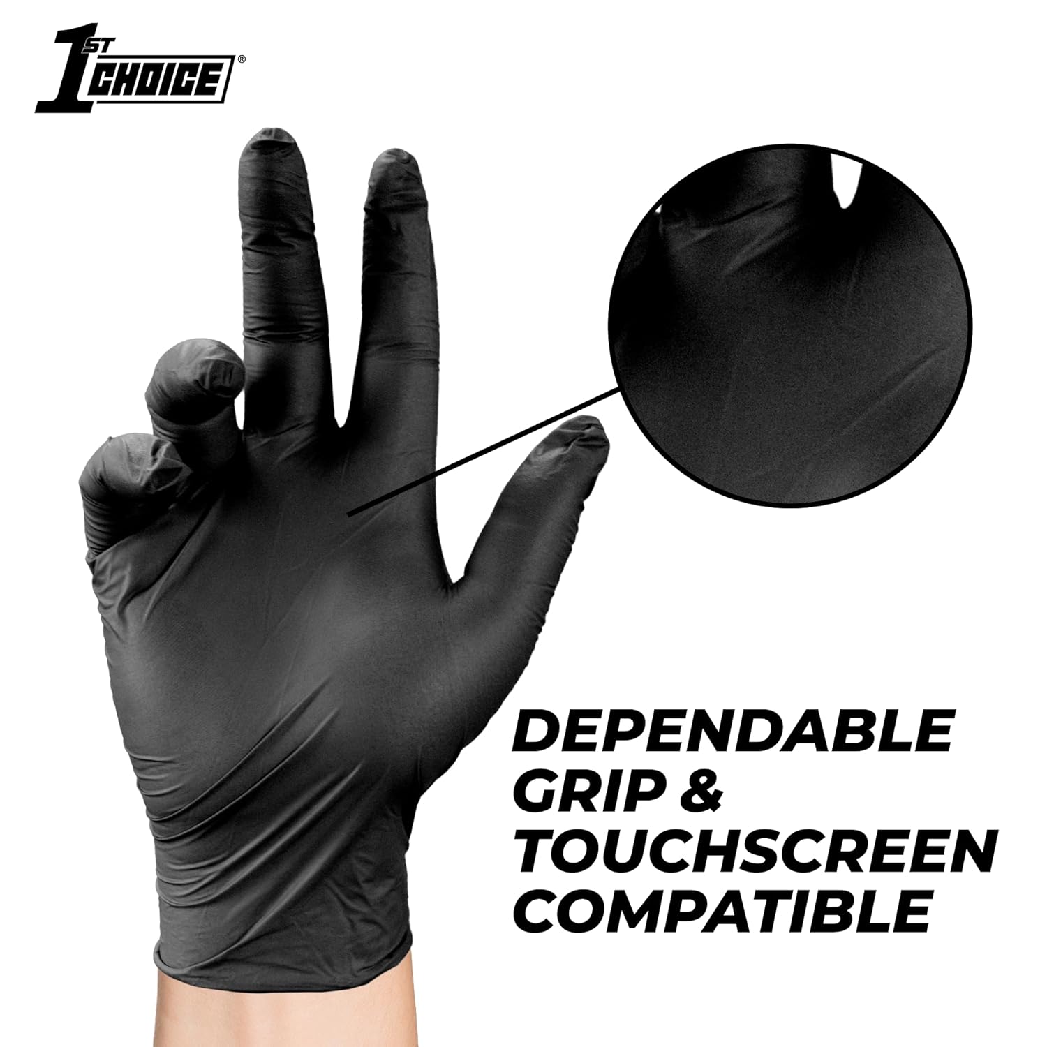 1st Choice Professional Powder-Free Exam-Grade Black Nitrile Gloves