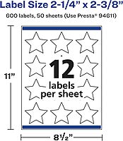 Avery Glossy Clear Star Labels, Sure Feed Technology, 2-1/4" x 2-3/8", Print-to-The-Edge, Laser/Inkjet Printable