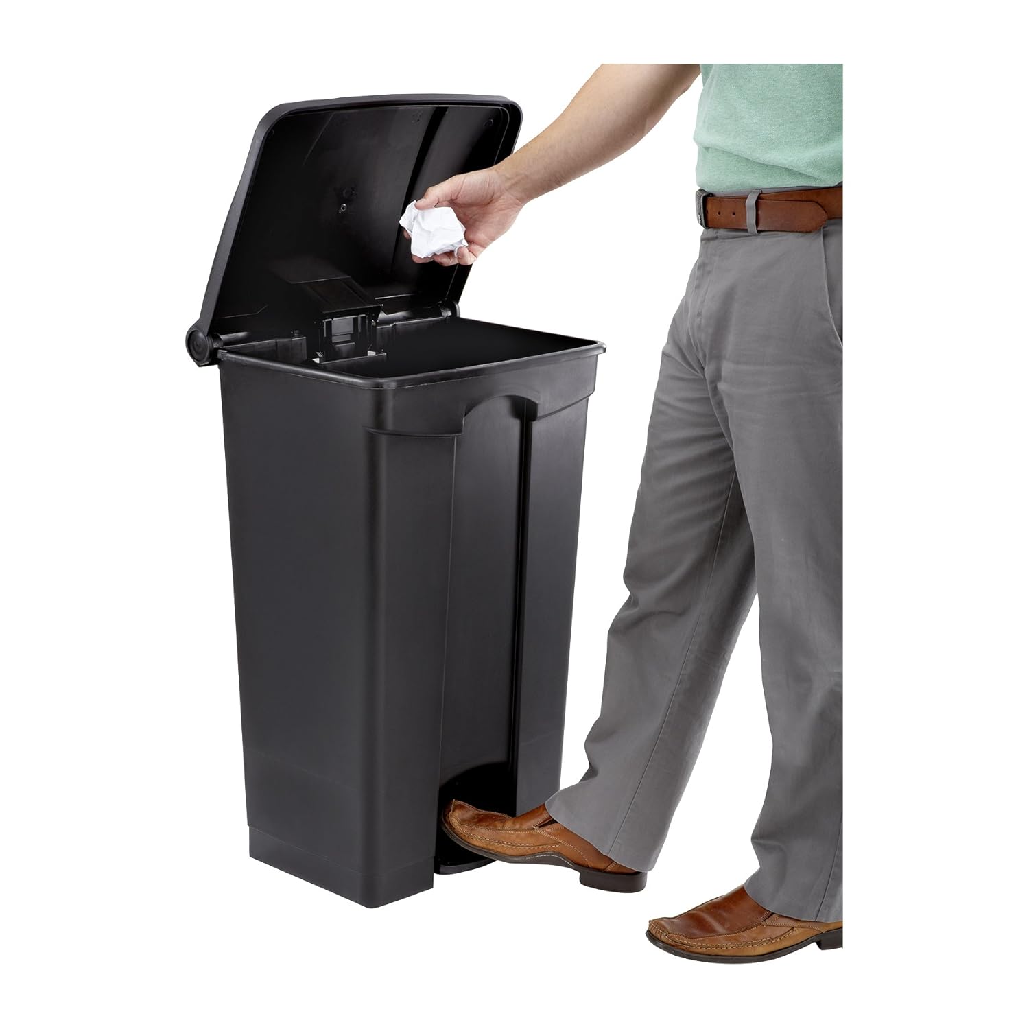 SAFCO Step On Plastic Trash Can with Foot Pedal, Hands Free Indoor All-Purpose Waste Bin