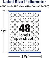 Avery Matte White Round Labels, Sure Feed Technology, 1" Diameter, Printable
