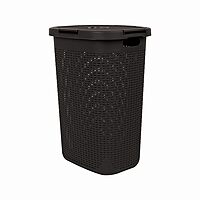Mind Reader 60L Slim Laundry Hamper with Lid, Wicker-Style Plastic