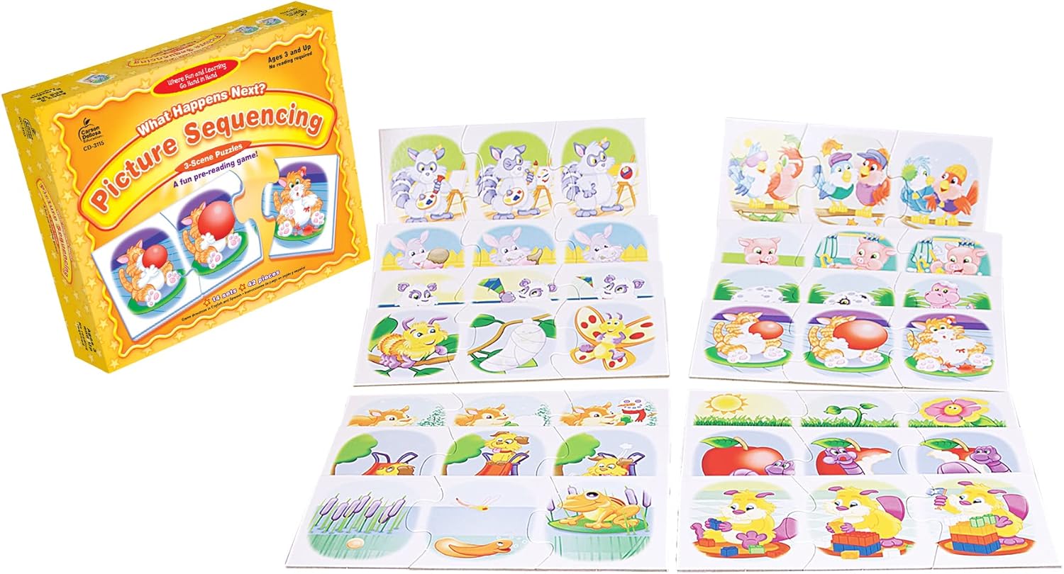 Carson Dellosa What Happens Next Picture Sequence for Kids Games, 3-Scene Sequencing Puzzles