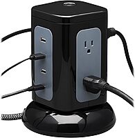 Tripp Lite TLP606UCTOWER Surge Protector Tower with USB Ports, 1800 Joules, 6-Outlets, 3 USB-A + 1 USB-C, 8ft Cord, Desk Accessory Charging Tower, Dorm Essentials, Tower Power Strip with Surge