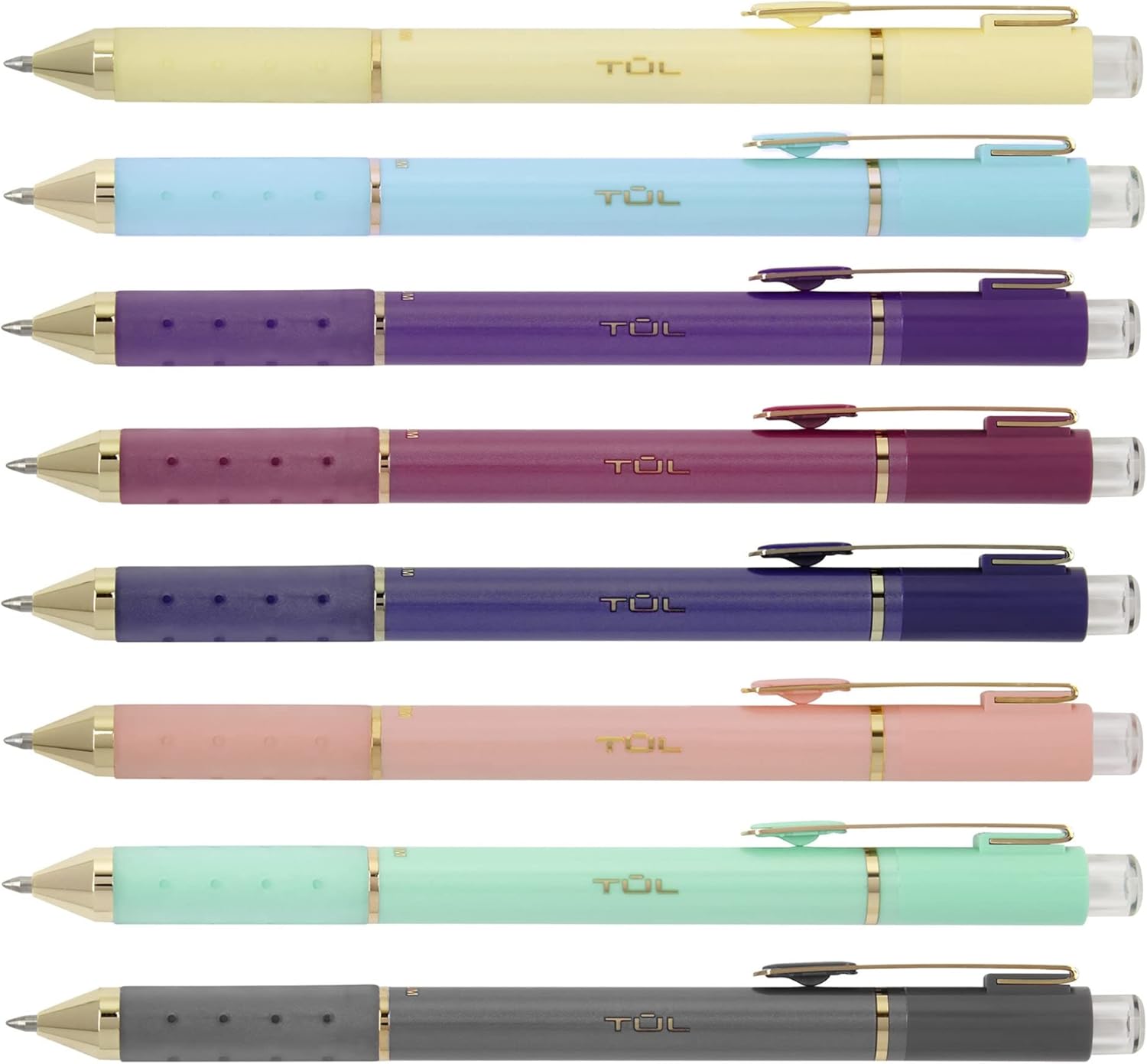 TUL® GL Series Retractable Gel Pens, Medium Point, 0.8 mm, Assorted Barrel Colors, Assorted Metallic Inks, Pack Of 8 Pens
