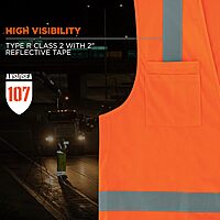 Ergodyne GloWear 8249Z Hi-Vis Surveyor Safety Vest, Solid Front Mesh Back, Type R Class 2