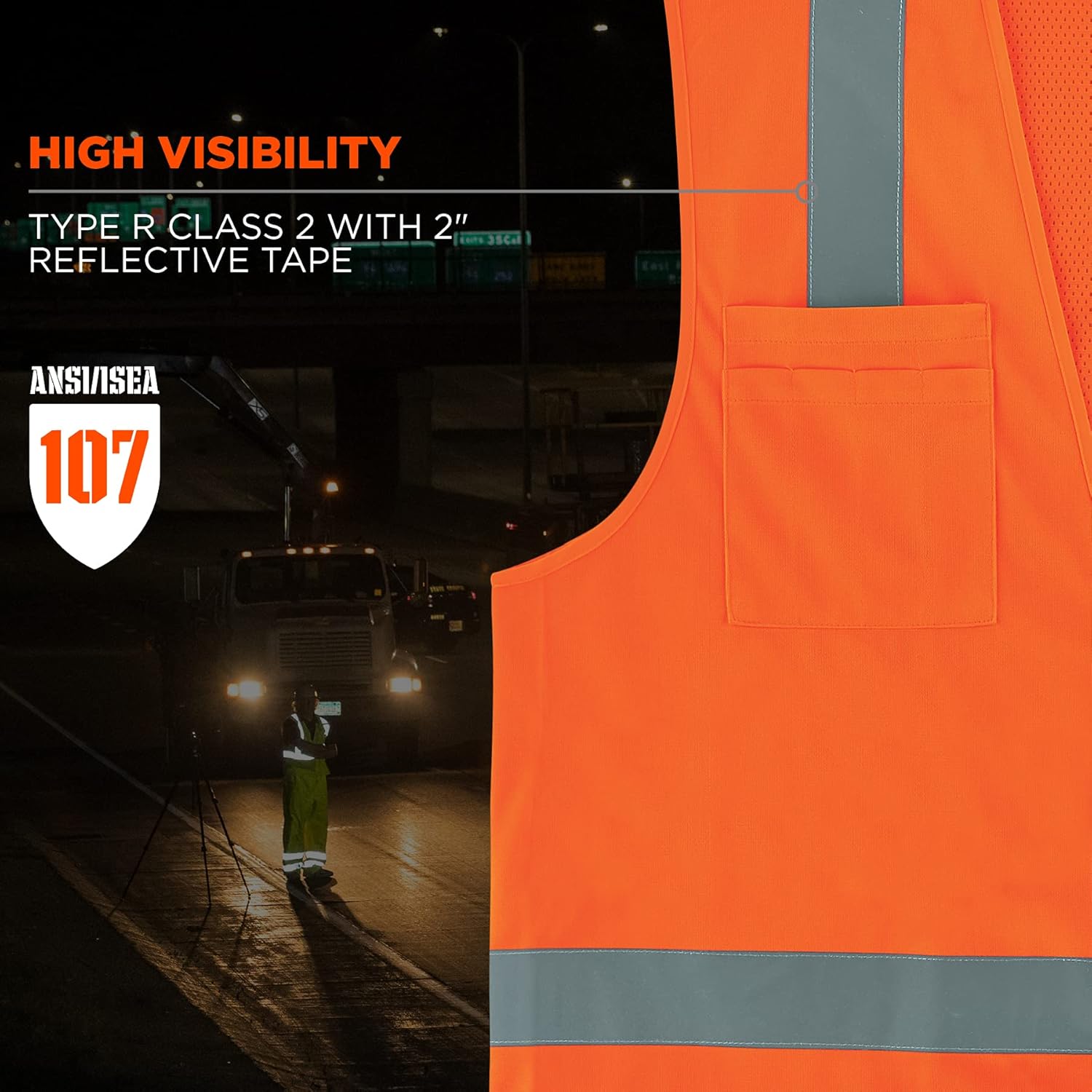 Ergodyne GloWear 8249Z Hi-Vis Surveyor Safety Vest, Solid Front Mesh Back, Type R Class 2