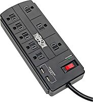 Tripp Lite Surge Protector with USB Charging, 8 Outlet Surge Protector Power Strip, 2 USB Charge Ports, 8ft Cord, 1200 Joules, Black (TLP88USBB)