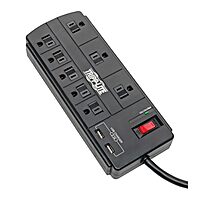 Tripp Lite Surge Protector with USB Charging, 8 Outlet Surge Protector Power Strip, 2 USB Charge Ports, 8ft Cord, 1200 Joules, Black (TLP88USBB)