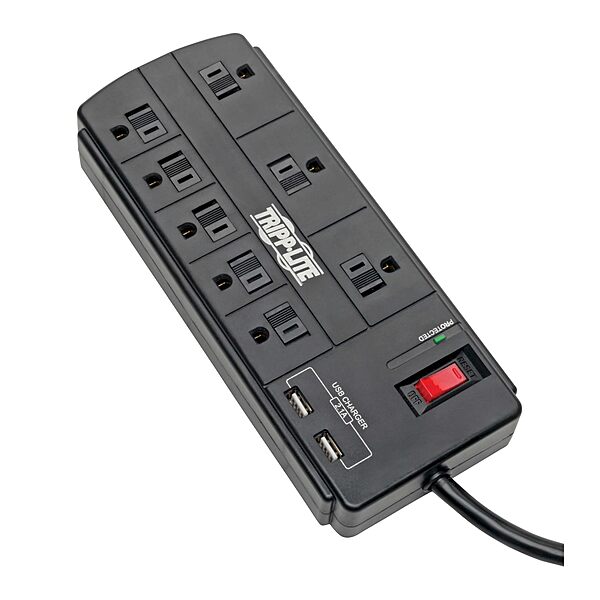 Tripp Lite Surge Protector with USB Charging, 8 Outlet Surge Protector Power Strip, 2 USB Charge Ports, 8ft Cord, 1200 Joules, Black (TLP88USBB)