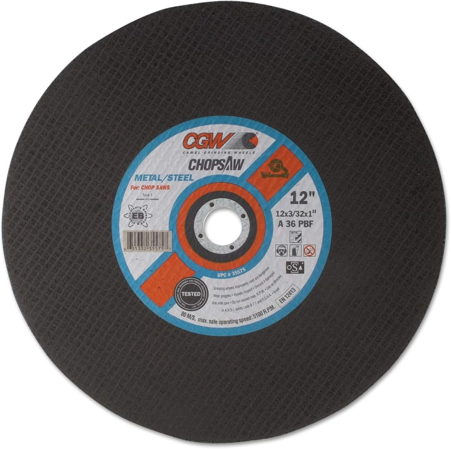 14 In (Od) X 3/32 In (T) 1 Straight Thin Ao Cut-Off Wheel, 36 (Medium), 1 In Arbor (421-35576)