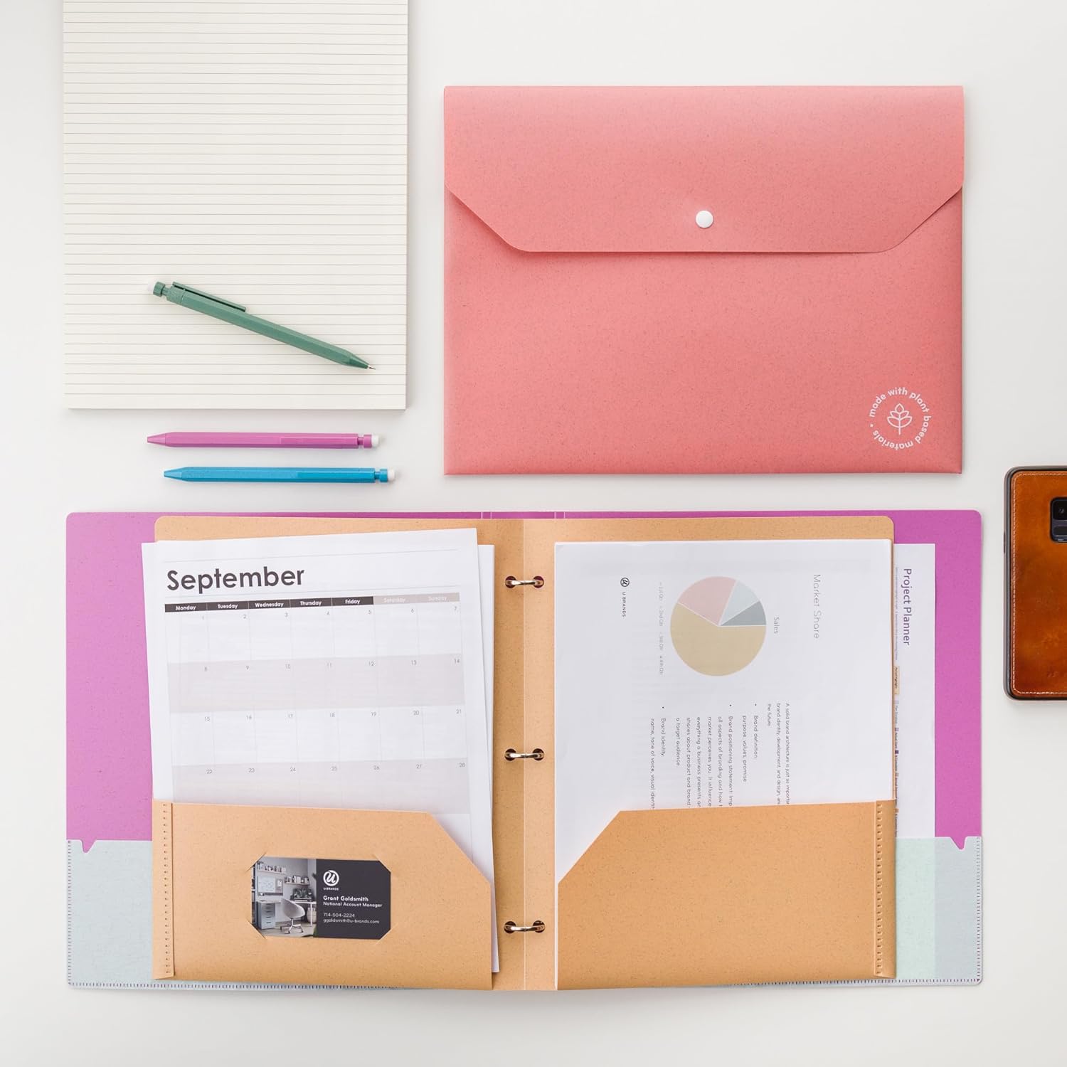 U Brands U-Eco Poly Document Holders, Set of 10, Assorted Brights, Single Pocket, Letter Size (6601U01-12)
