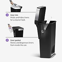 simplehuman Step Trash Can with LidShox, Steel Pedal & Liner Rim