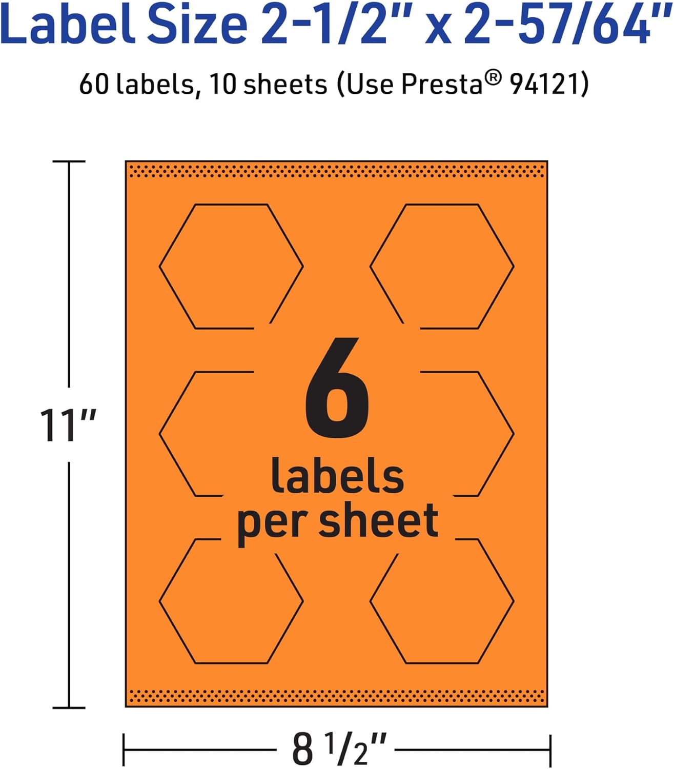 Avery Printable Hexagon Labels, Sure Feed Technology, 2-1/2" x 2-57/64", Bright Orange, Print-to-The-Edge