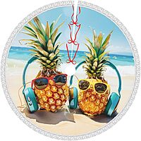Beach Two Pineapples Sea Printed Christmas Tree Skirt 36 Inch - Thick Xmas Tree Skirt with Tassel for Indoor Outdoor Xmas