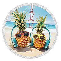 Beach Two Pineapples Sea Printed Christmas Tree Skirt 36 Inch - Thick Xmas Tree Skirt with Tassel for Indoor Outdoor Xmas
