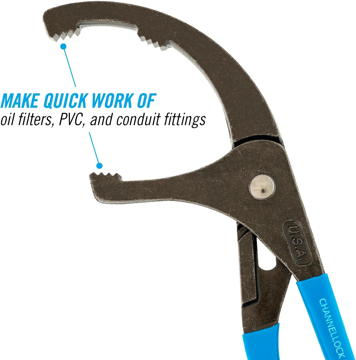 CHANNELLOCK 212 12-inch Oil Filter/PVC Pliers | Made in USA | 2.5 to 3.75-inch Jaw Capacity | Forged High Carbon Steel | Blue