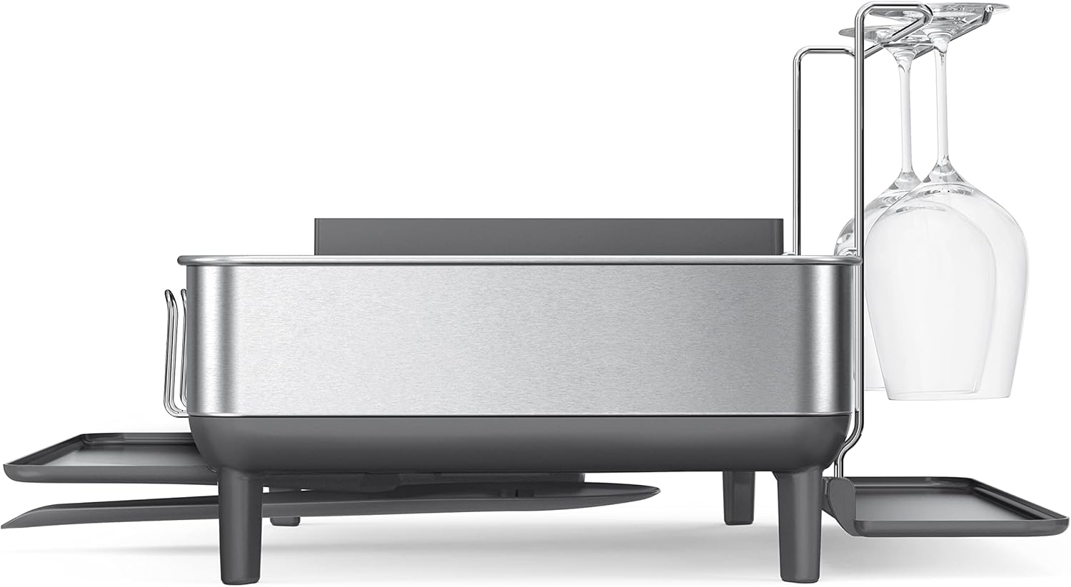 simplehuman Large Capacity Dish Drying Rack with Stainless Steel Frame, 360º Easy Drain Swivel Spout