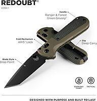 Benchmade - Redoubt Plain Edge Folding Knife with Ranger Green/Forest Grivory Handle (431BK-1)