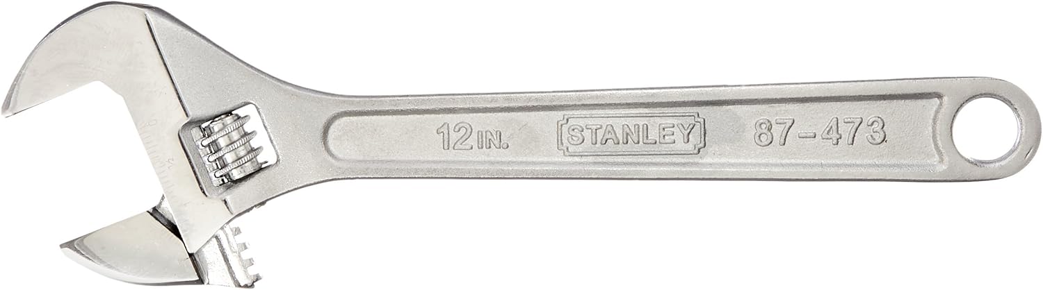 Stanley 12in Adjustable Wrench - 12in Length - Chrome - Chrome Vanadium Steel - Rust Resistant, Lanyard Hole