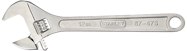 Stanley 12in Adjustable Wrench - 12in Length - Chrome - Chrome Vanadium Steel - Rust Resistant, Lanyard Hole