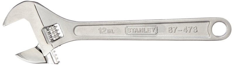 Stanley 12in Adjustable Wrench - 12in Length - Chrome - Chrome Vanadium Steel - Rust Resistant, Lanyard Hole