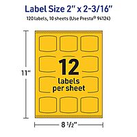 Avery Printable Arched Square Labels with Sure Feed Technology, 2" x 2-3/16", Bright Yellow, Print-to-the-Edge, Laser/Inkjet