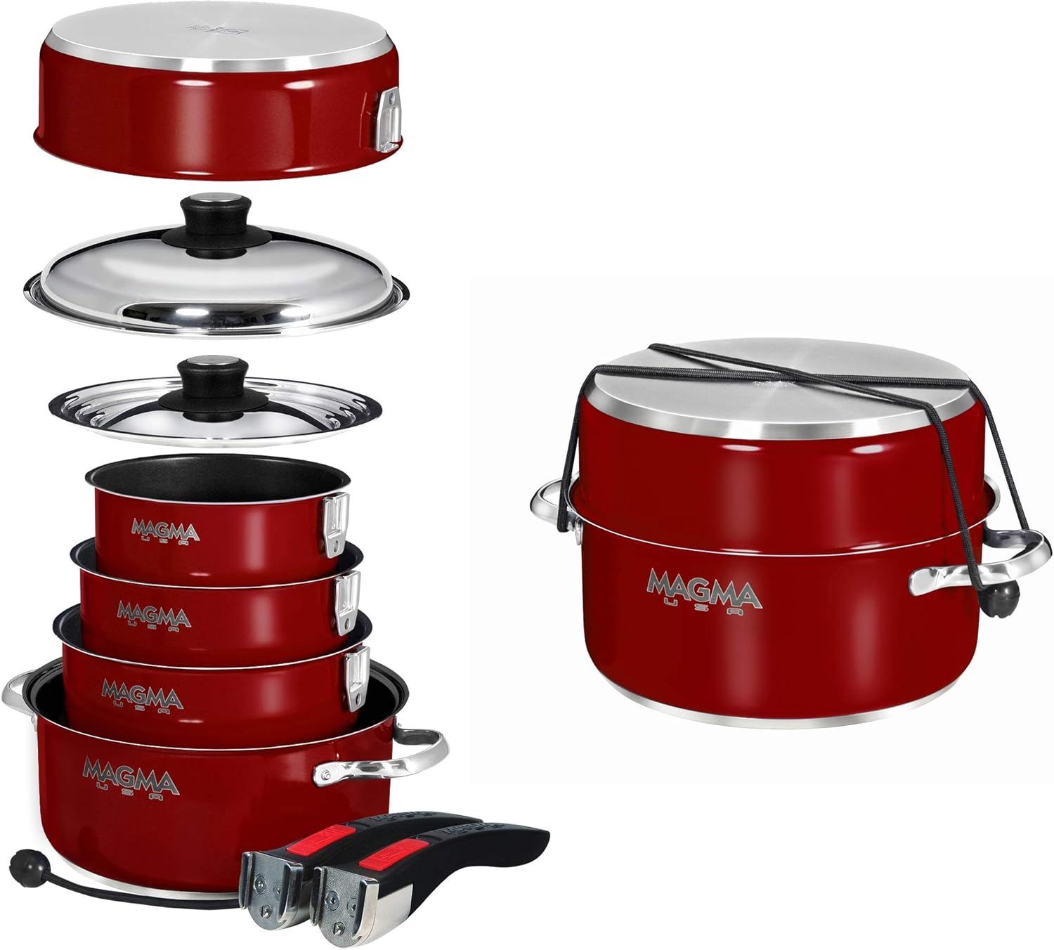 MAGMA 10 Piece Nesting Stainless Steel Cookware Set with Ceramica Non-Stick