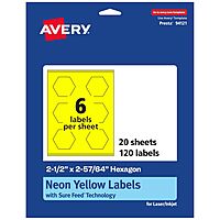 Avery Printable Hexagon Labels, Sure Feed Technology, 2-1/2" x 2-57/64", Neon Yellow, Print-to-The-Edge, Laser/Inkjet
