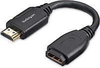 StarTech.com 6in High Speed HDMI Port Saver Cable with 4K 60Hz - Short HDMI 2.0 Male to Female Adapter Cable - Port Extender (HD2MF6INL)