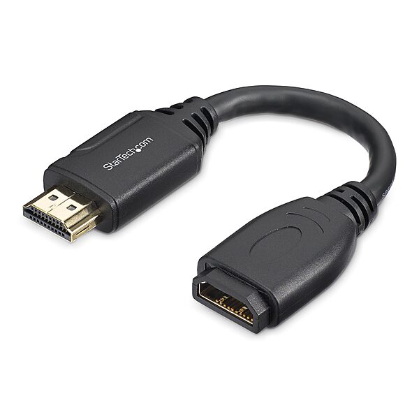 StarTech.com 6in High Speed HDMI Port Saver Cable with 4K 60Hz - Short HDMI 2.0 Male to Female Adapter Cable - Port Extender (HD2MF6INL)