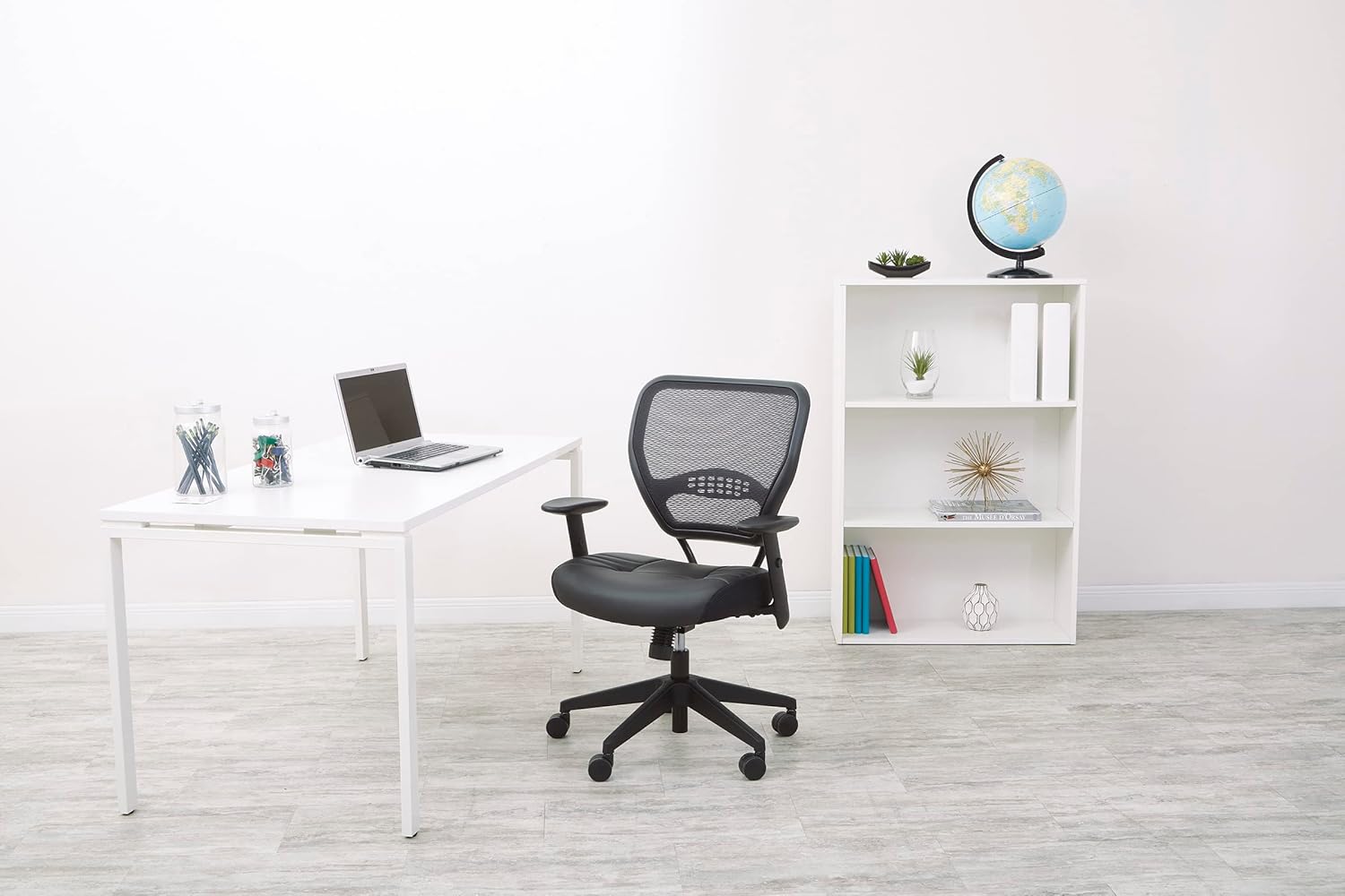 SPACE Seating Professional AirGrid Dark Back and Padded Black Eco Leather Seat, 2-to-1 Synchro Tilt Control