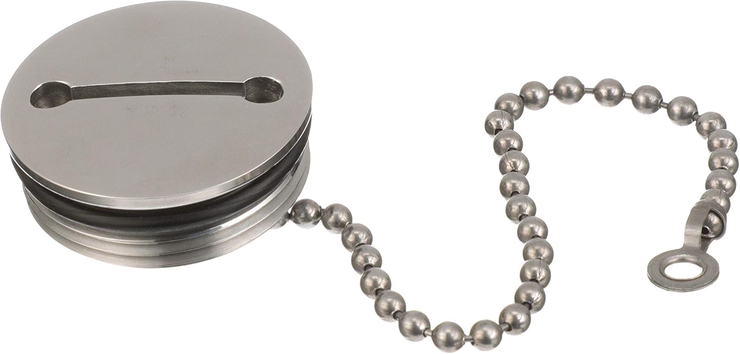 Attwood 66074-3 Stainless Steel Deck Fill Replacement Cap & Chain fits 3.0” Flange