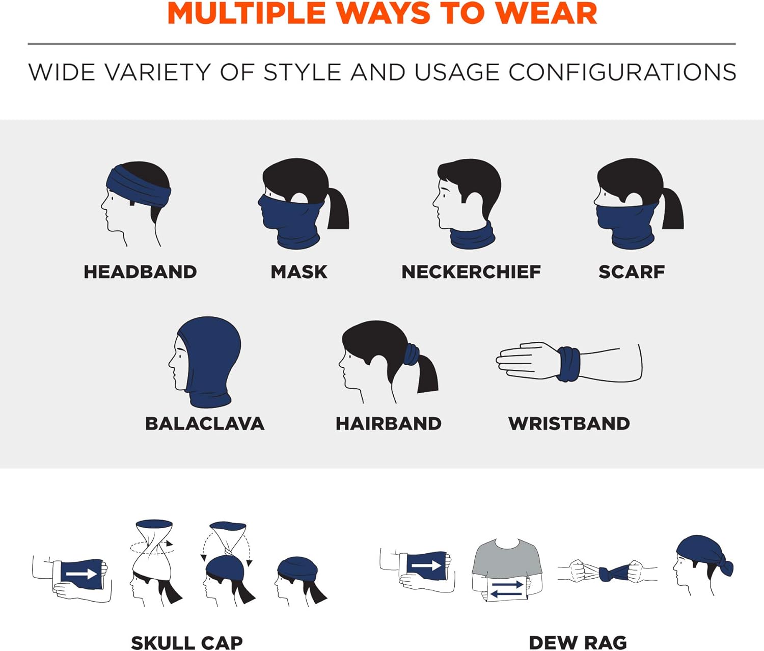 Ergodyne Chill-Its 6486 Fire Resistant Headband, Multifunctional Headwear, Moisture-Wicking, Navy, 10 x 8 x 0.5 Inch