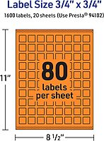 Avery Printable Square Labels, Sure Feed Technology, 3/4" x 3/4", Bright Orange, Print-to-The-Edge, Laser/Inkjet