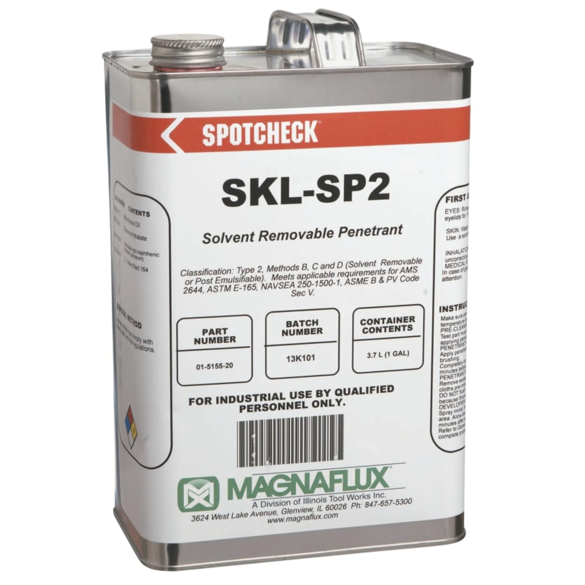 Magnaflux - 01-5155-35 - Magnaflux 1 Gallon Pail Dark Red Spotcheck SKL-SP2 Level 2 Grade Solvent Removable Visible Dye