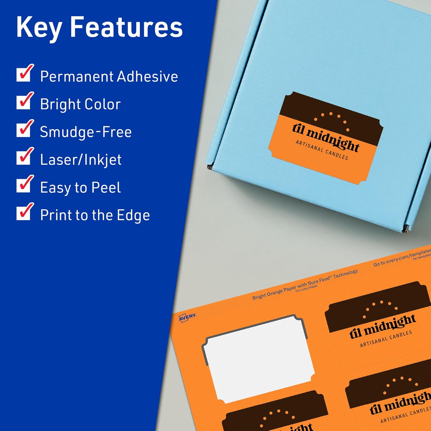 Avery Printable Rectangle Scalloped Labels, Sure Feed Technology, 2" x 3", Bright Orange, Print-to-the-Edge, Laser/Inkjet