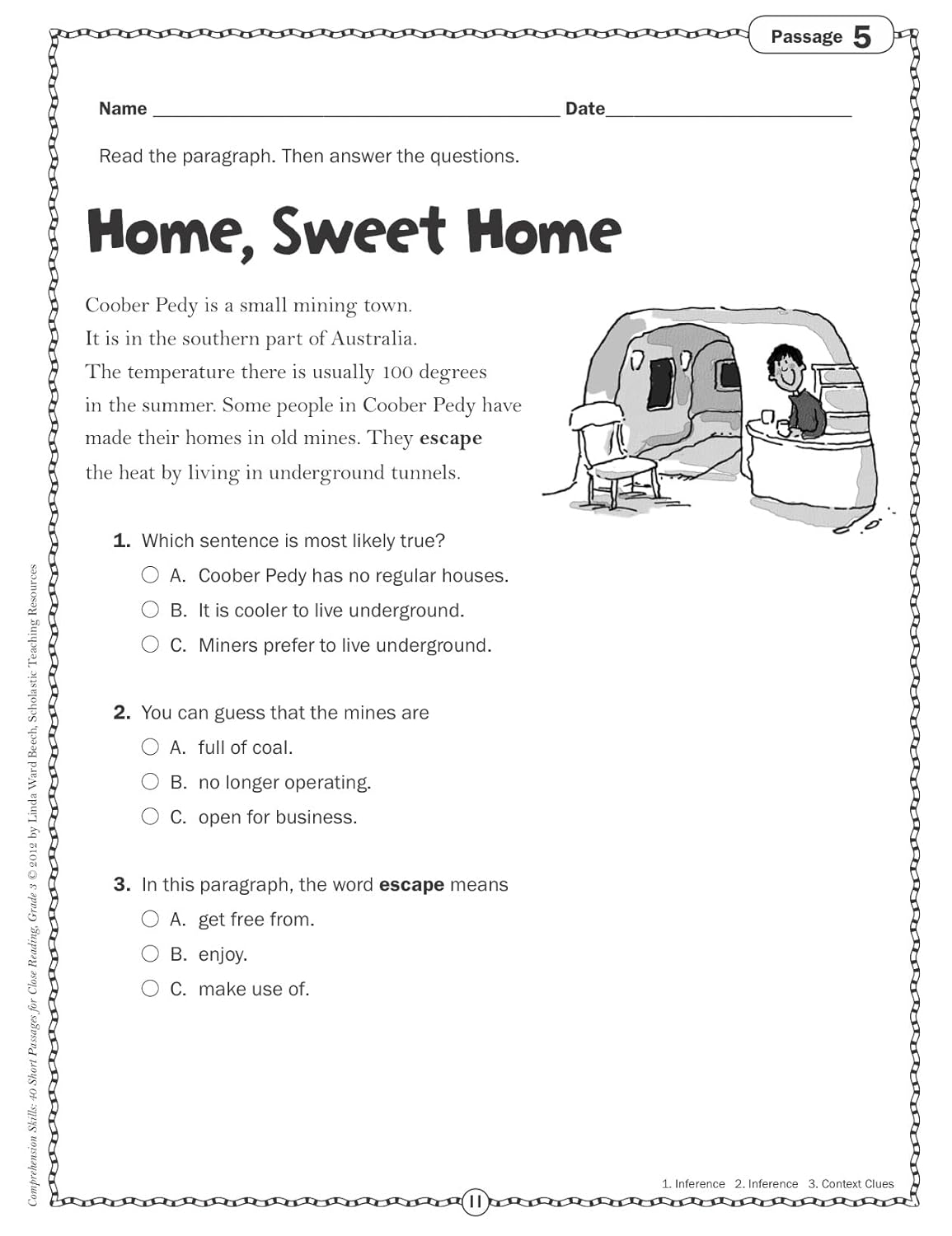 Scholastic Comprehension Skills: 40 Short Passages For Close Reading, Grade 3