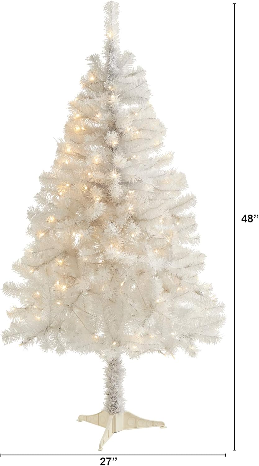Nearly Natural 4ft. White Artificial Christmas Tree with 100 Clear LED Lights