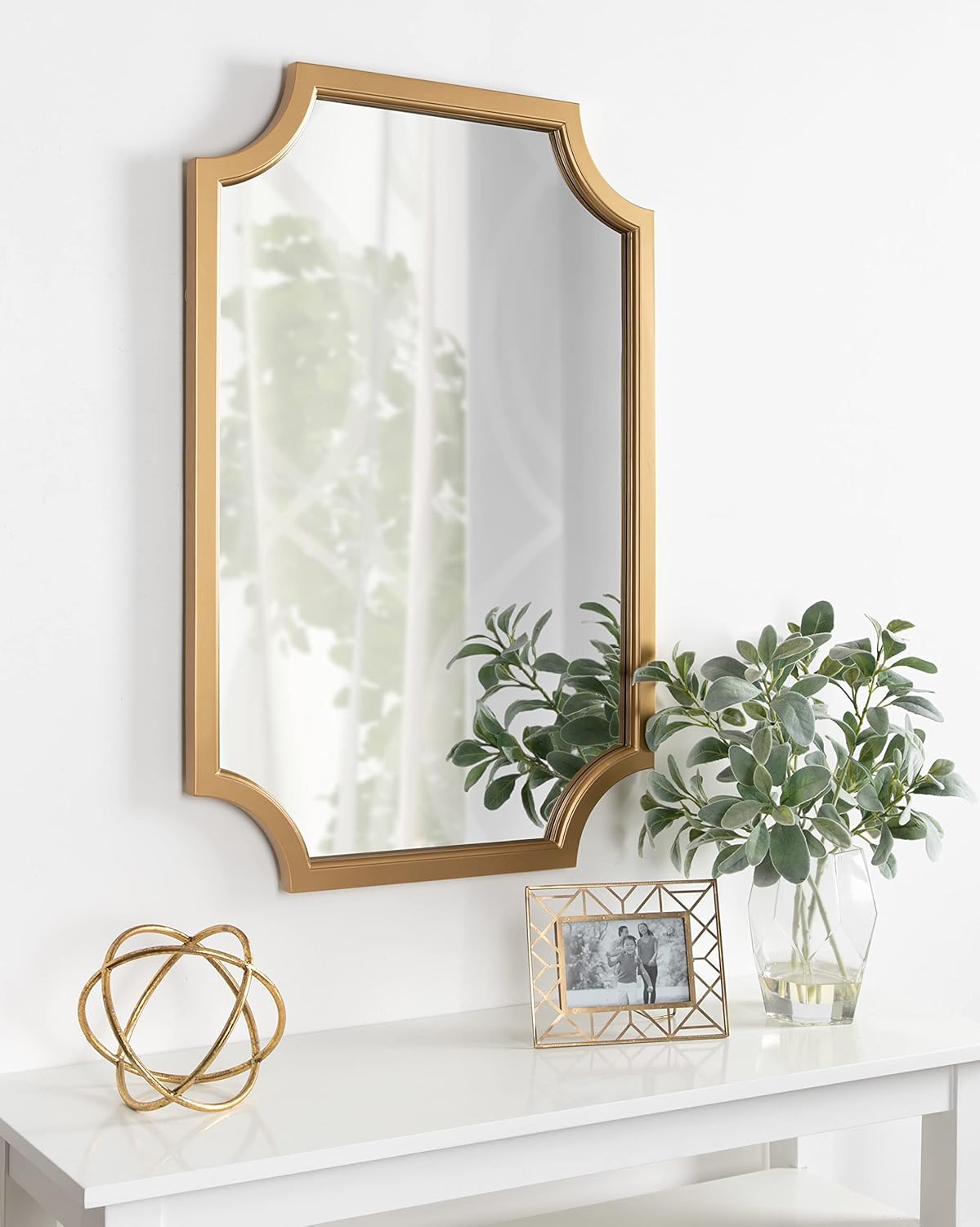 Kate and Laurel Hogan Wood Framed Wall Accent Mirror with Scalloped Corners, 24x36 Inches, Gold