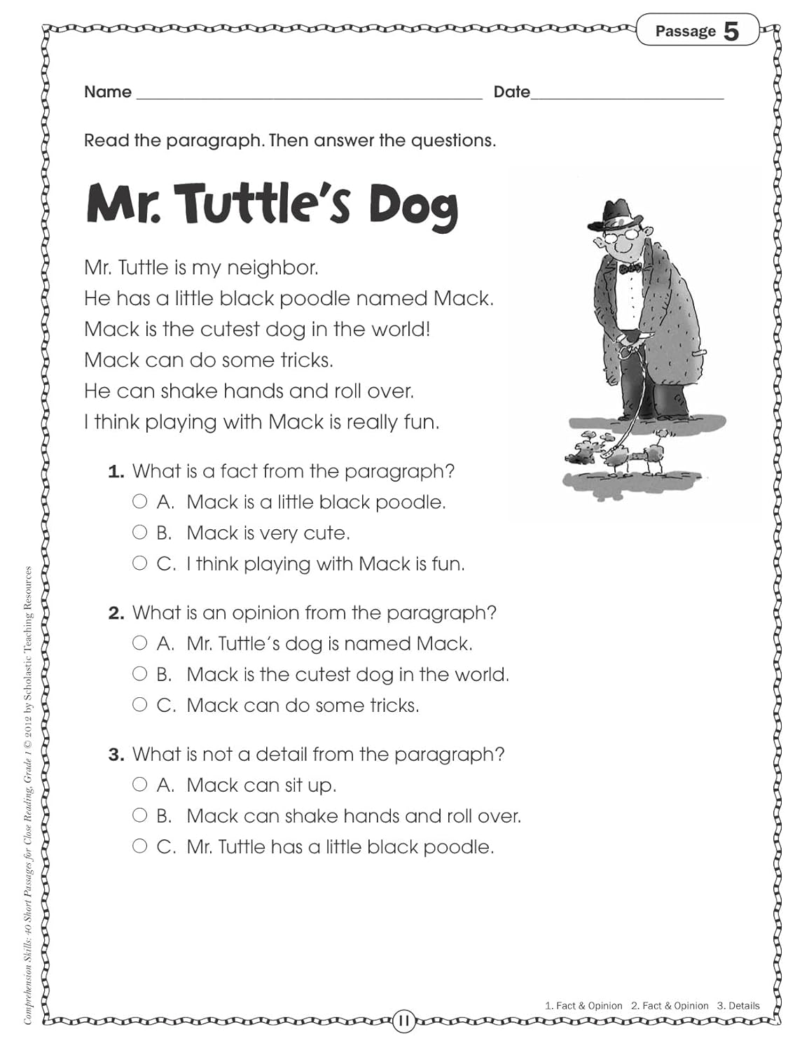 Scholastic Comprehension Skills: 40 Short Passages For Close Reading, Grade 1