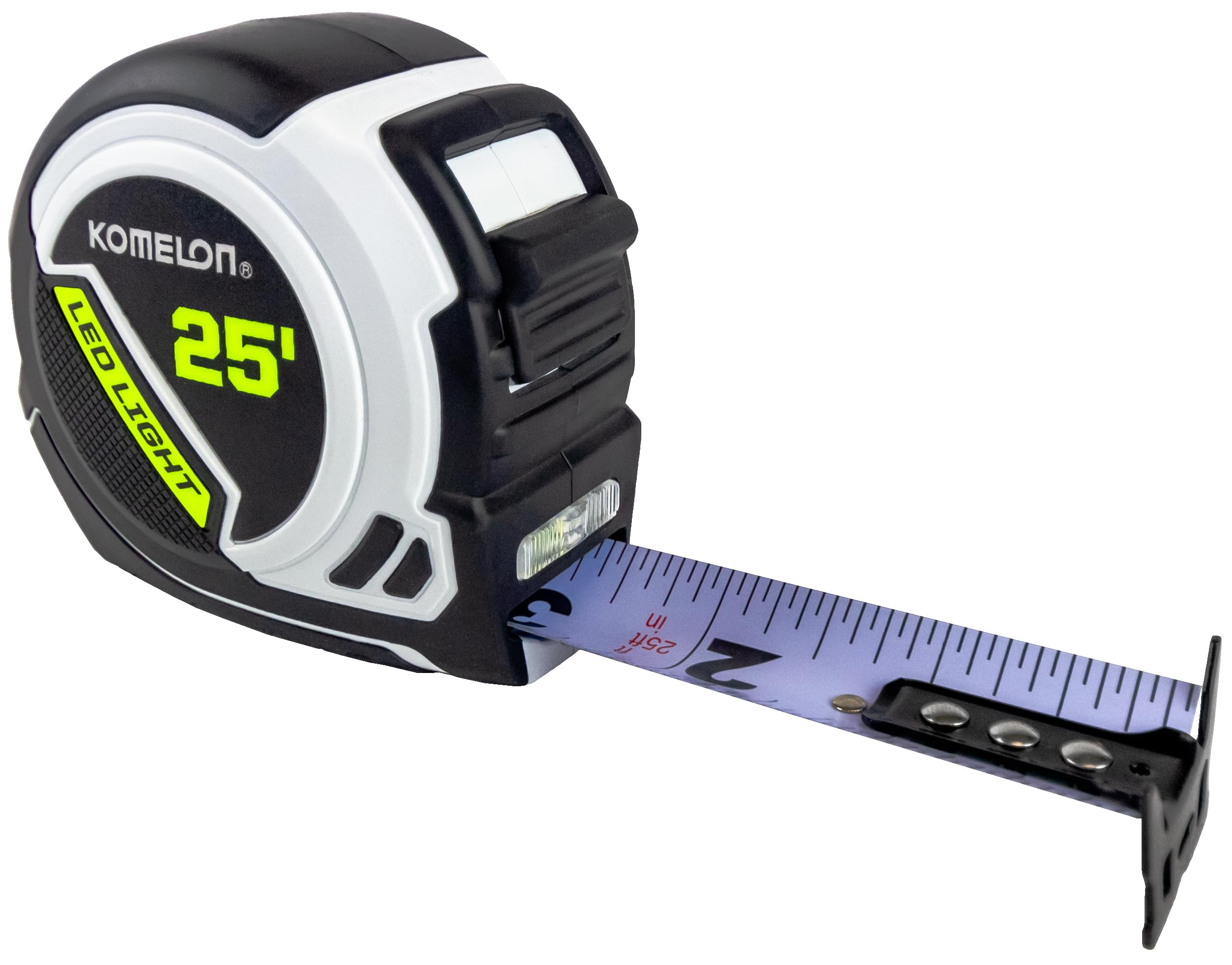 Komelon LED Light Tape Measure, White/Black - 25ft. - 25LED Standard - 25 Foot
