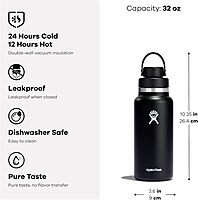 Hydro Flask Water Bottle - Insulated Stainless Steel - Wide Mouth Chug Lid, Non Spill, Leakproof in 32 Oz Trillium Pink