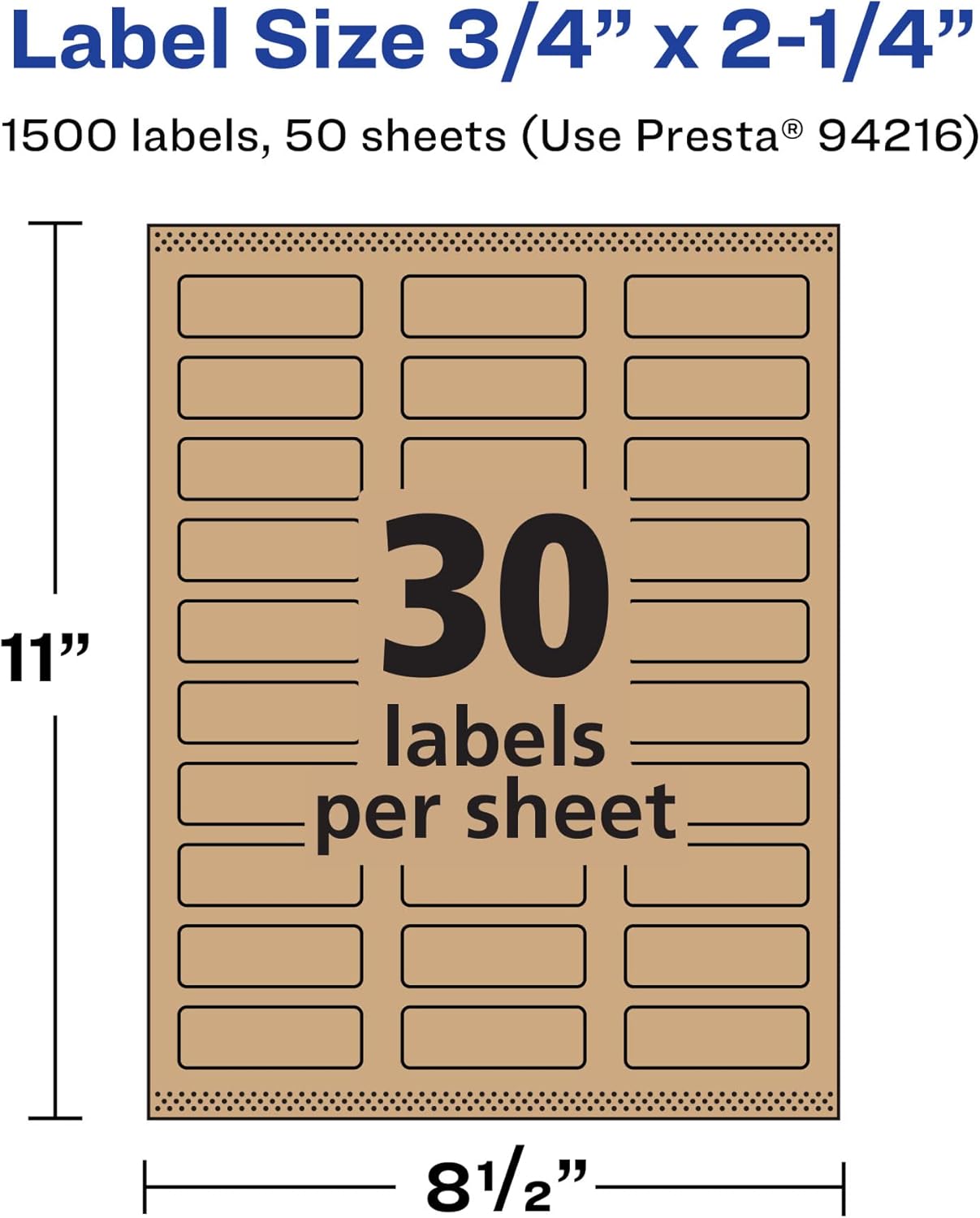 Avery Kraft Brown Rectangle Labels, Sure Feed Technology, 0.75" x 2.25"