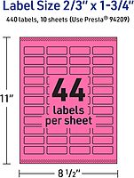 Avery Printable Rectangle Labels, Sure Feed Technology, 2/3" x 1-3/4", Bright Pink, Print-to-The-Edge, Laser/Inkjet Printable