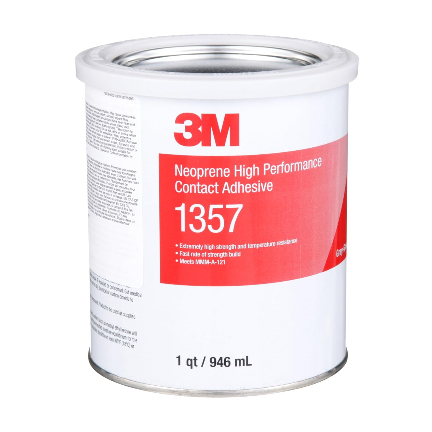 3M Neoprene High Performance Contact Adhesive 1357, Gray-Green, 1 Quart Can
